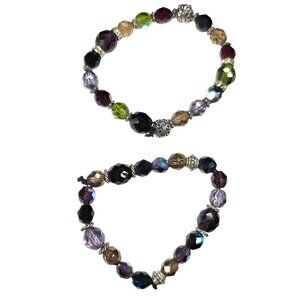 Set Of 2 Faceted Multicolor Bead Stretch Bracelets fashion womens jewelry